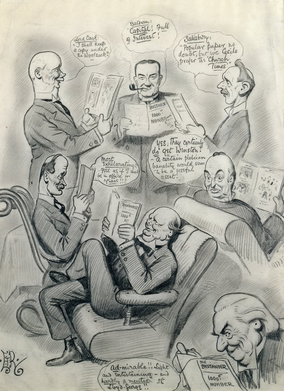 Le Bystander 1000e numéro, avec Lord Cave (1856-1928) Stanley Baldwin (1867-1947) Lord Salisbury (1861-1947) Herbert Asquith (1852-1928) et Winston Churchill (1874-1965) - Edward Tennyson Reed