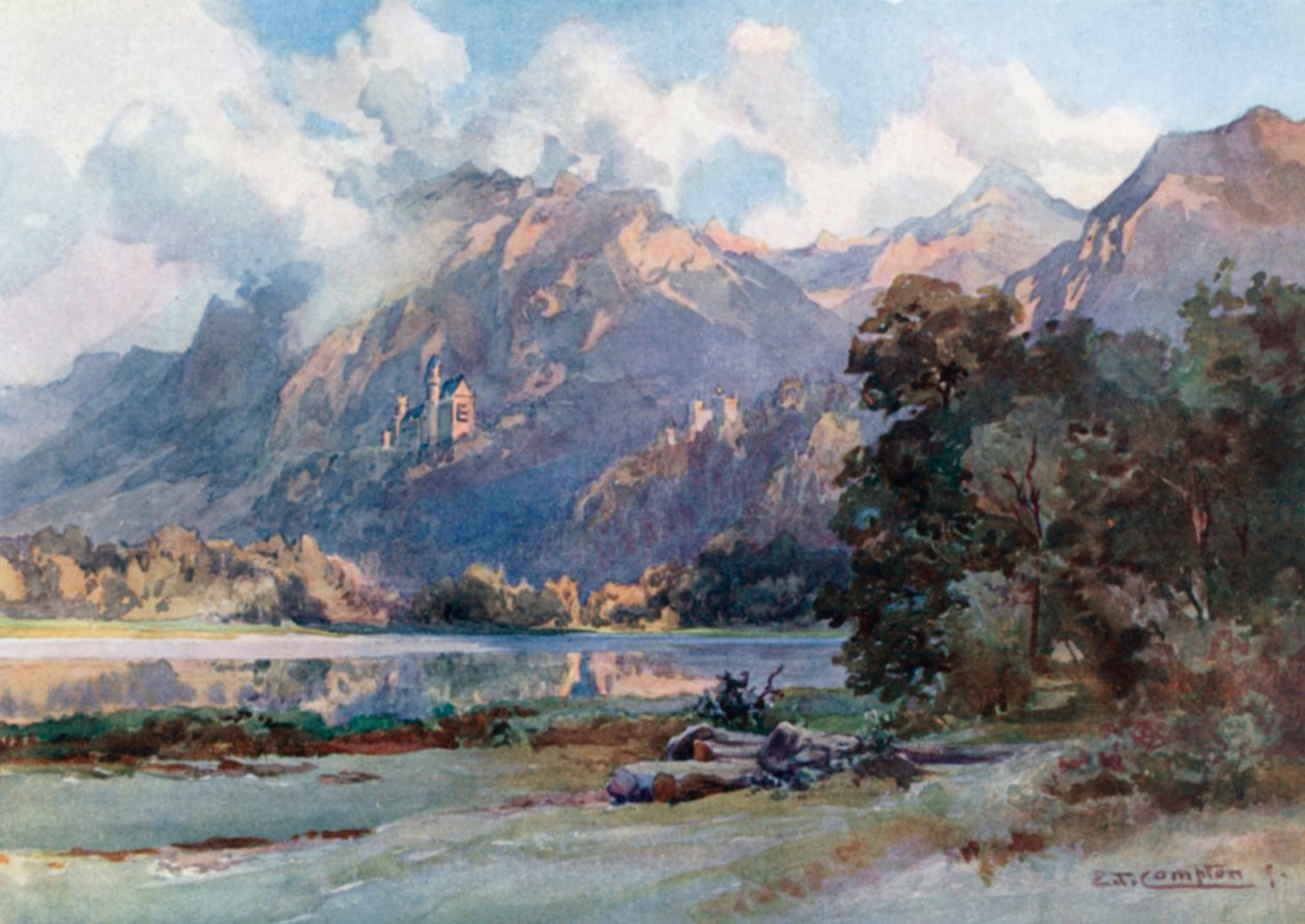 Neuschwanstein et Hohenschwangau (litho couleur) - Edward Theodore Compton