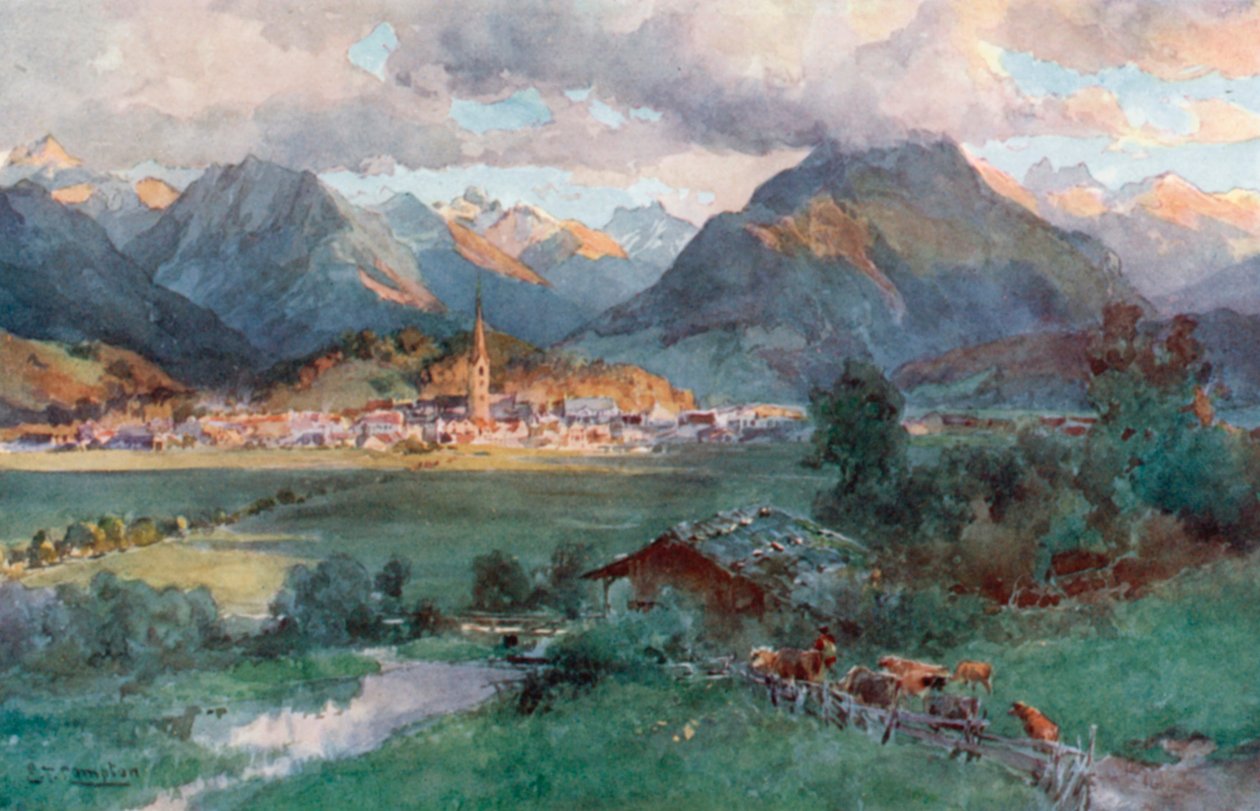 Oberstdorf (lithographie couleur) - Edward Theodore Compton