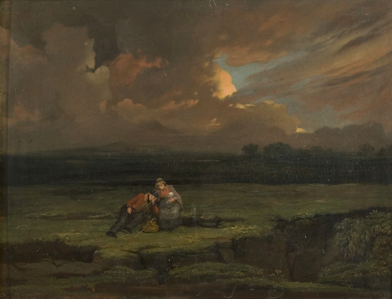 Un soldat et sa femme et son enfant dans un paysage orageux - Edward Villiers Rippingille