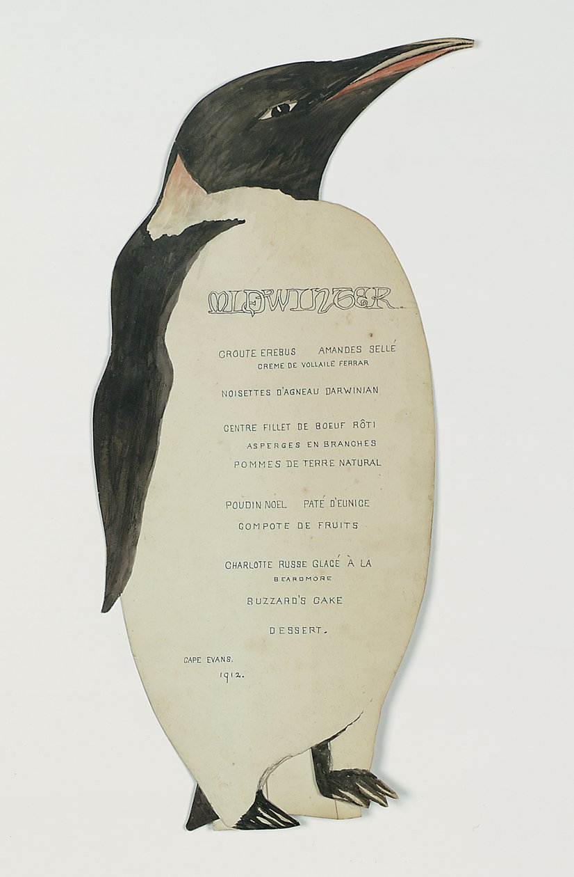 Menu en forme de manchot empereur, pour le dîner du jour du solstice d