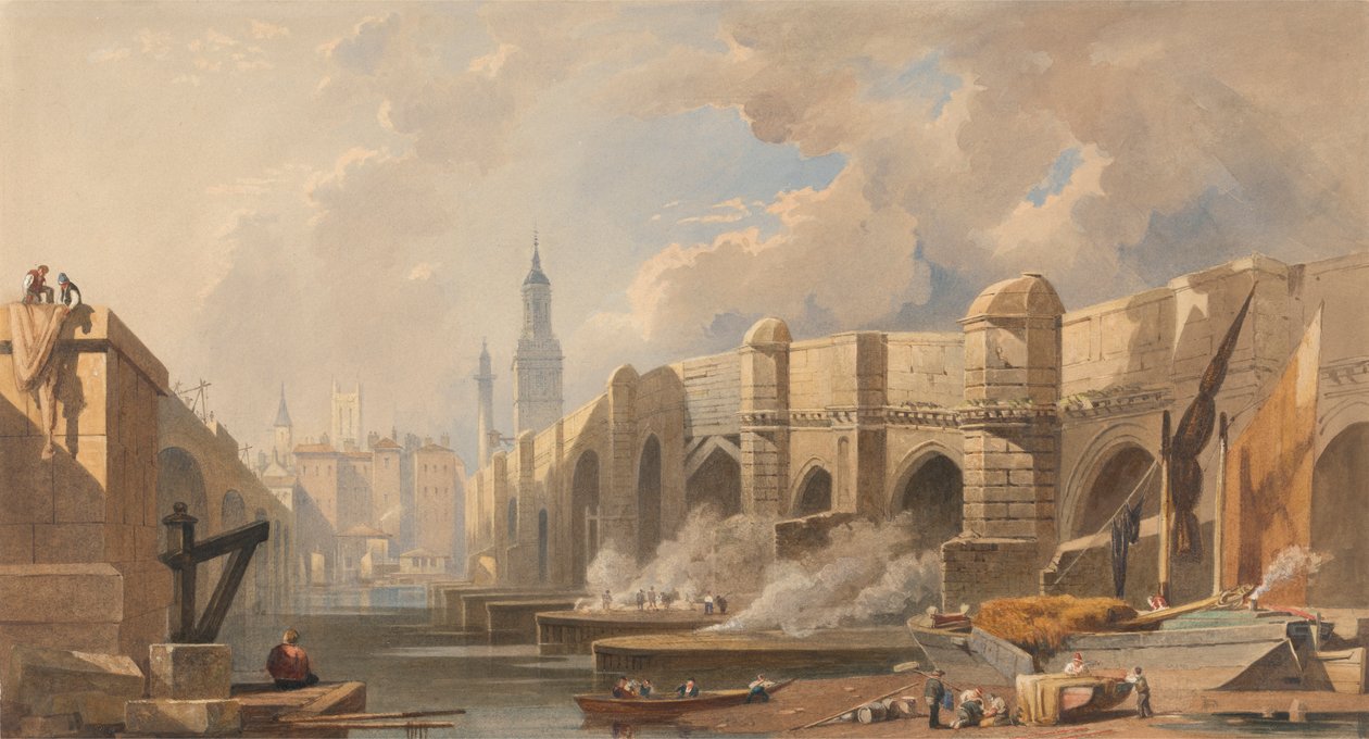 Ancien et nouveau pont de Londres - Edward William Cooke