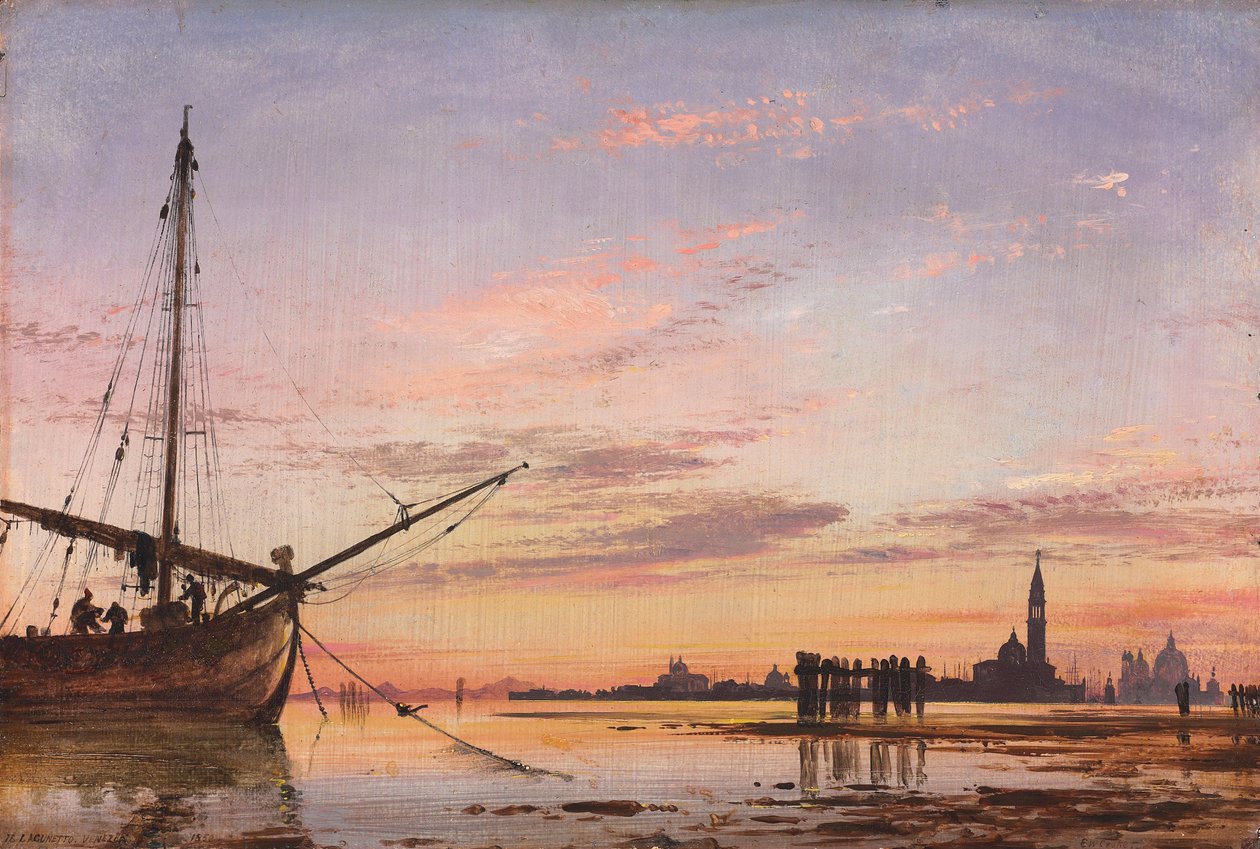 Vue à travers la lagune, Venise, coucher de soleil, 1850 - Edward William Cooke