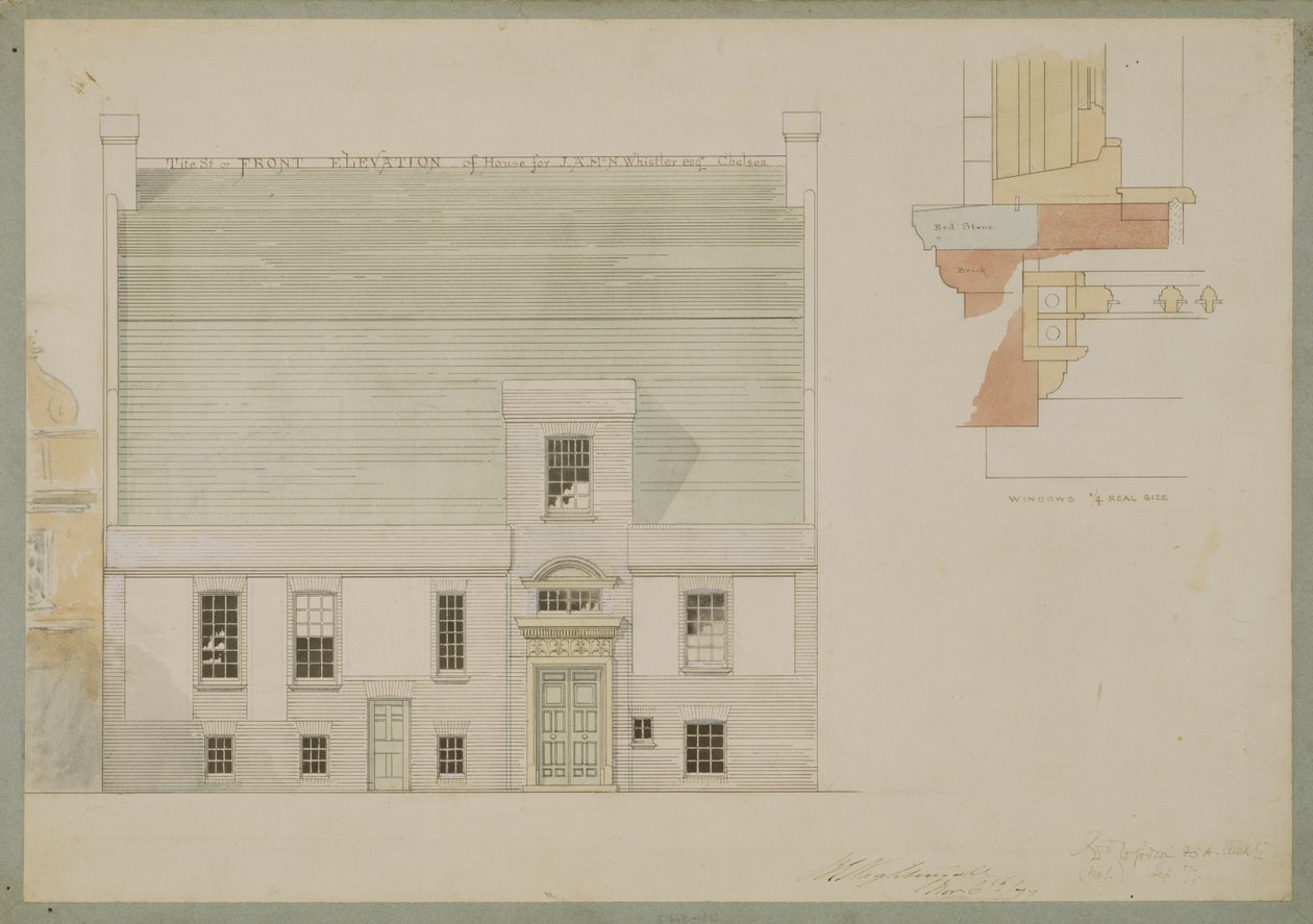 Élévation de la façade de la maison pour J.A.M. Whistler Esq, Tite Street, Chelsea, 1877 - Edward William Godwin