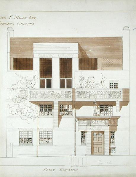 Élévation frontale du studio et de la maison pour Frank Miles (1852-91), Tite Street, Chelsea, 1878-79 - Edward William Godwin
