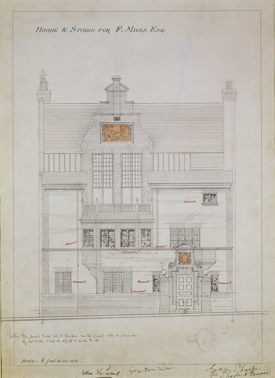 Dessin de travail pour Maison et Studio pour F. Miles Esq, Tite Street, Chelsea, 1878-79 - Edward William Godwin