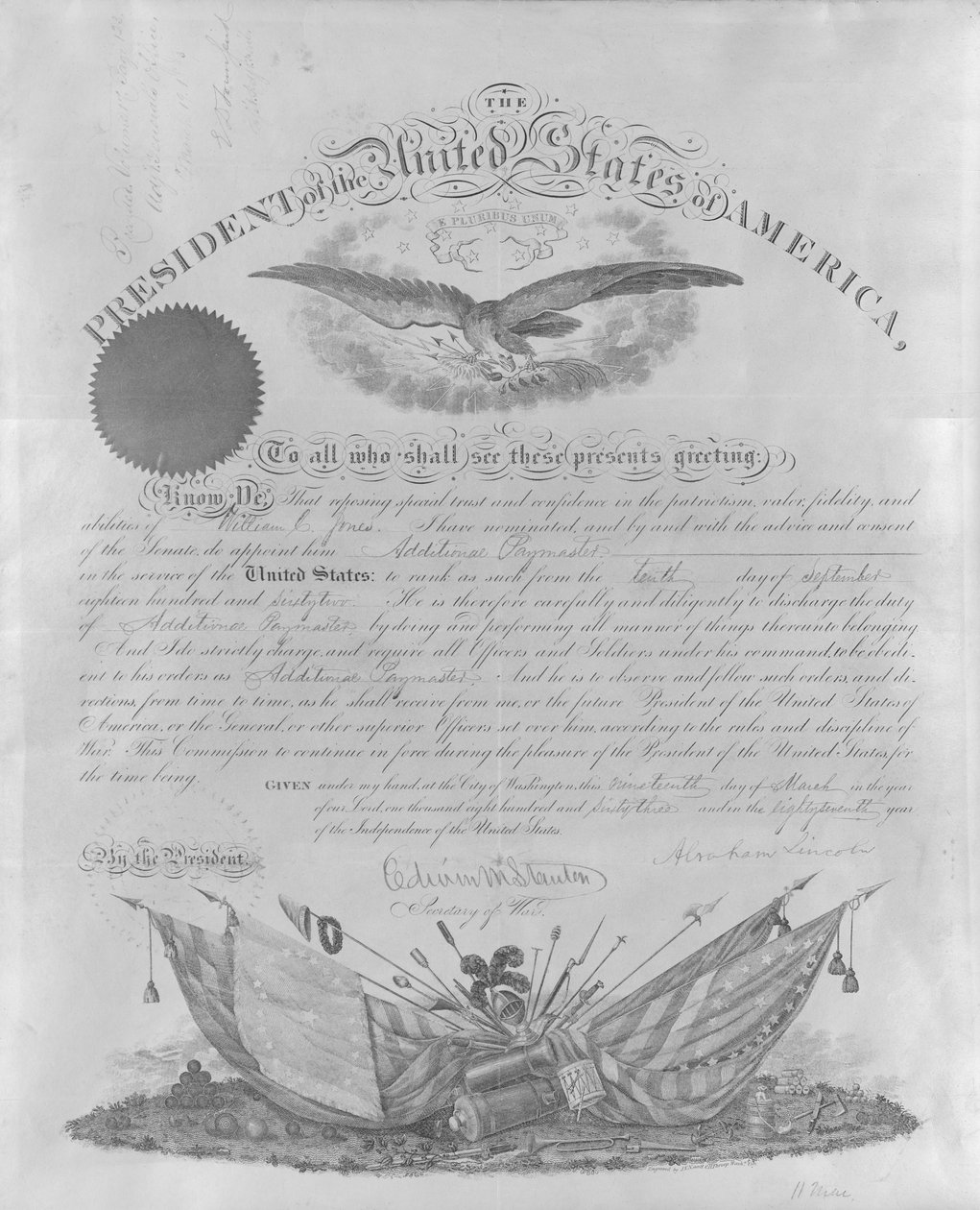 Nomination de Jones comme payeur supplémentaire au service des États-Unis - Edwin M. Stanton