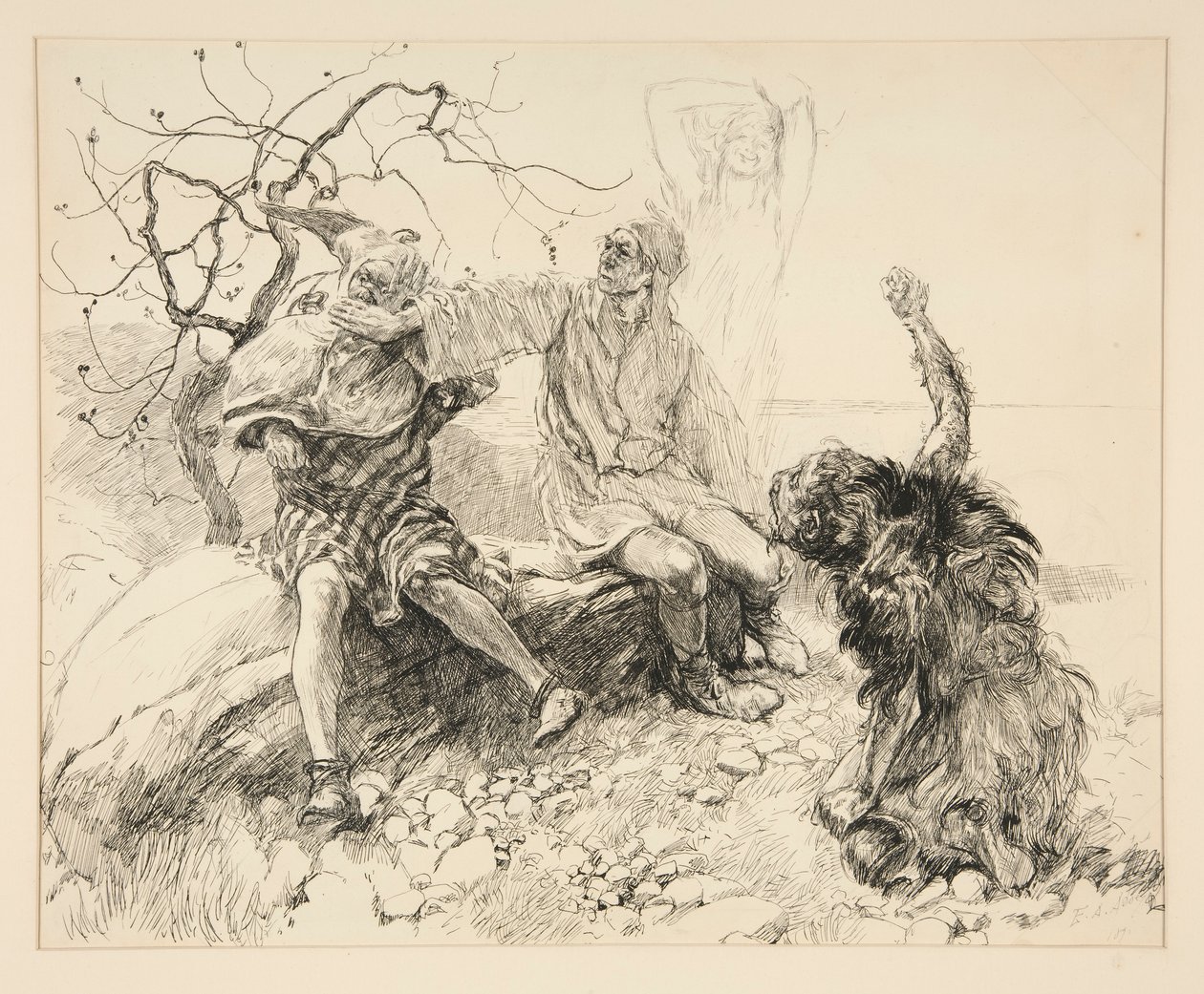 Caliban, Stephano et Trinculo (Ariel invisible), illustration pour Acte II, Scène ii, La Tempête - Edwin Austin Abbey