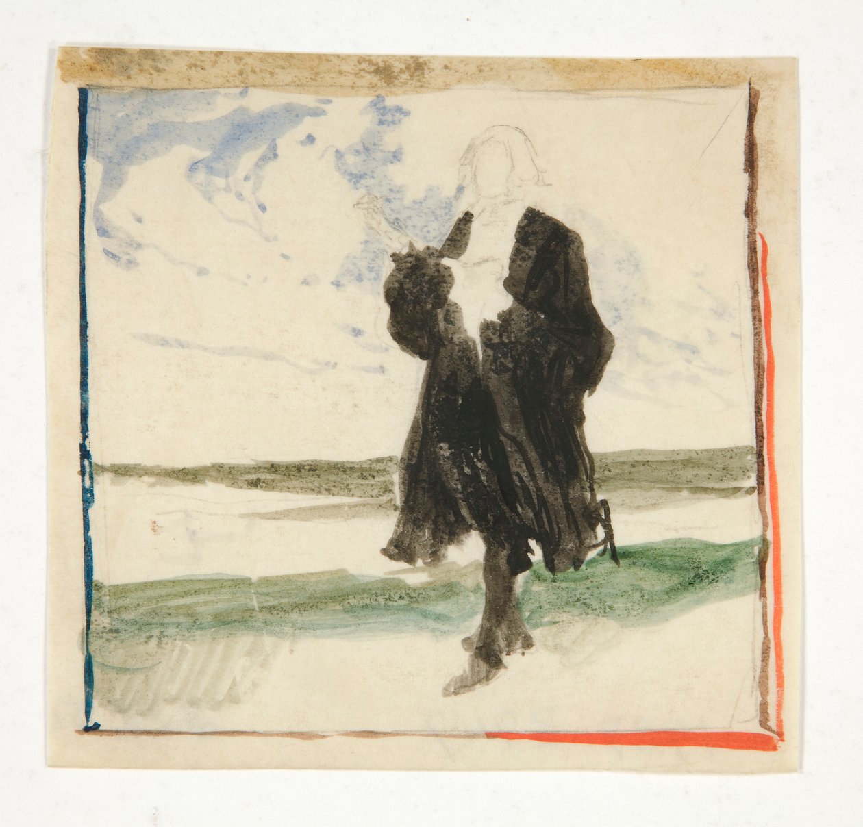 Homme en manteau dans un paysage - illustration non identifiée - Edwin Austin Abbey