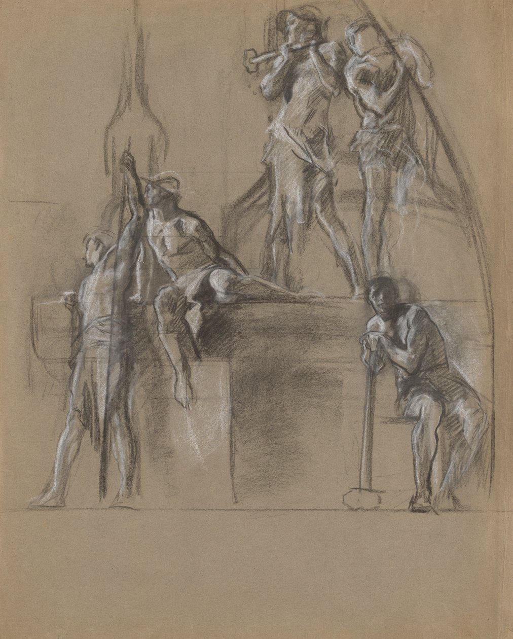 Étude compositionnelle pour des figures de mineurs - Edwin Austin Abbey