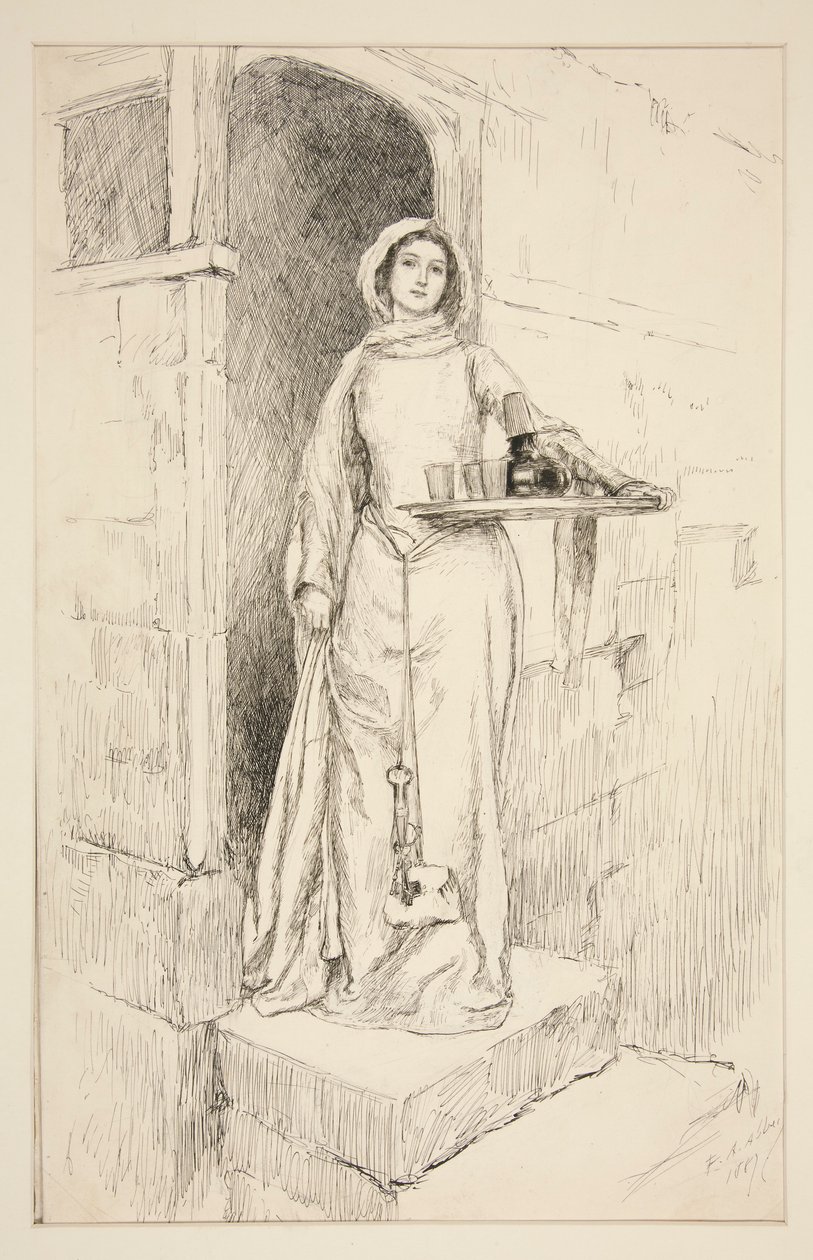 Entrez Maîtresse Anne Page avec du vin - Acte I, Scène I, Les Joyeuses Commères de Windsor - Edwin Austin Abbey