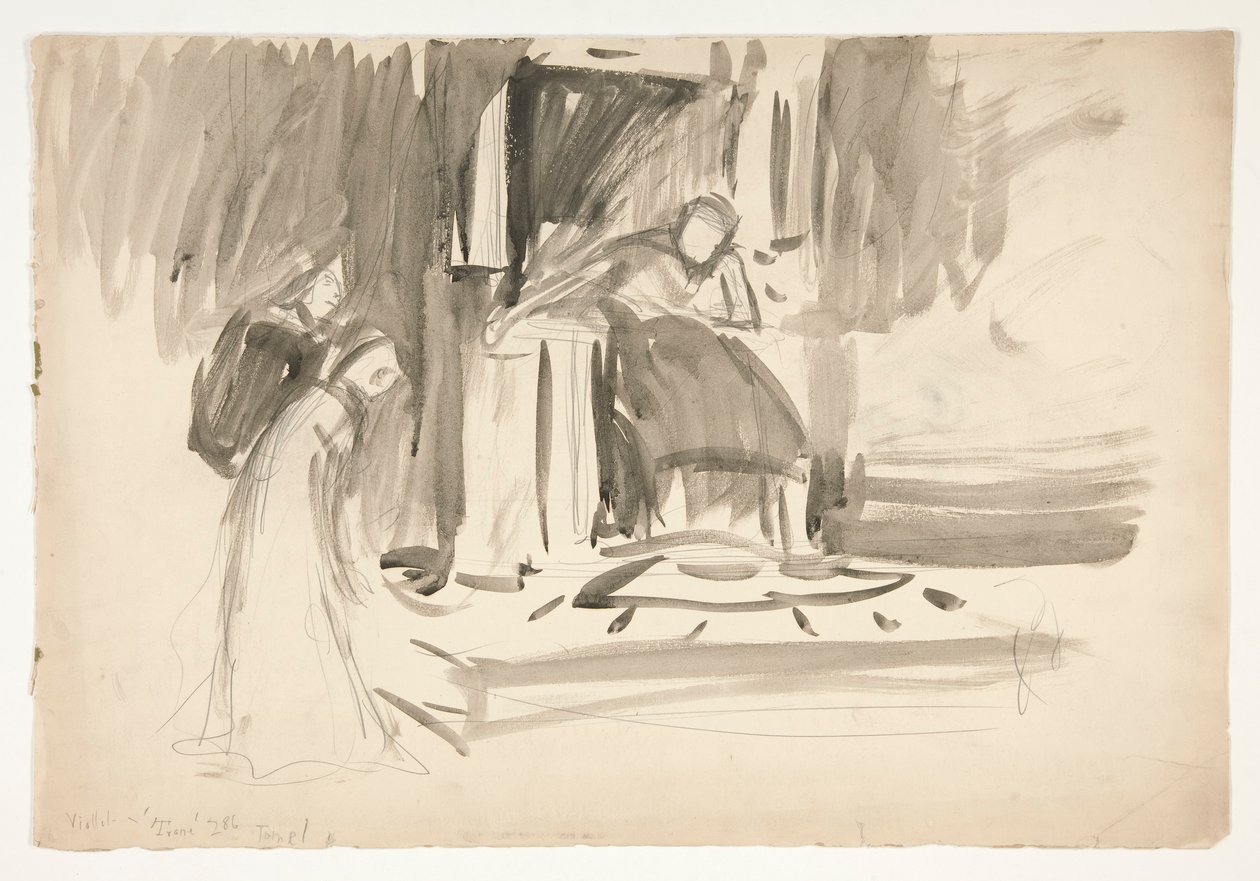 Figure sur un trône, flanquée de deux figures, croquis pour une pièce de Shakespeare non identifiée - Edwin Austin Abbey
