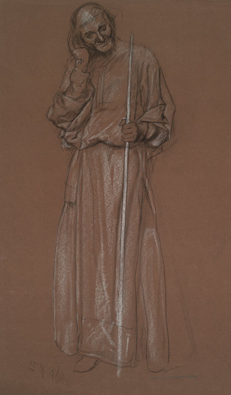 Étude de figure, vieil homme avec bâton, possiblement Polonius - Edwin Austin Abbey