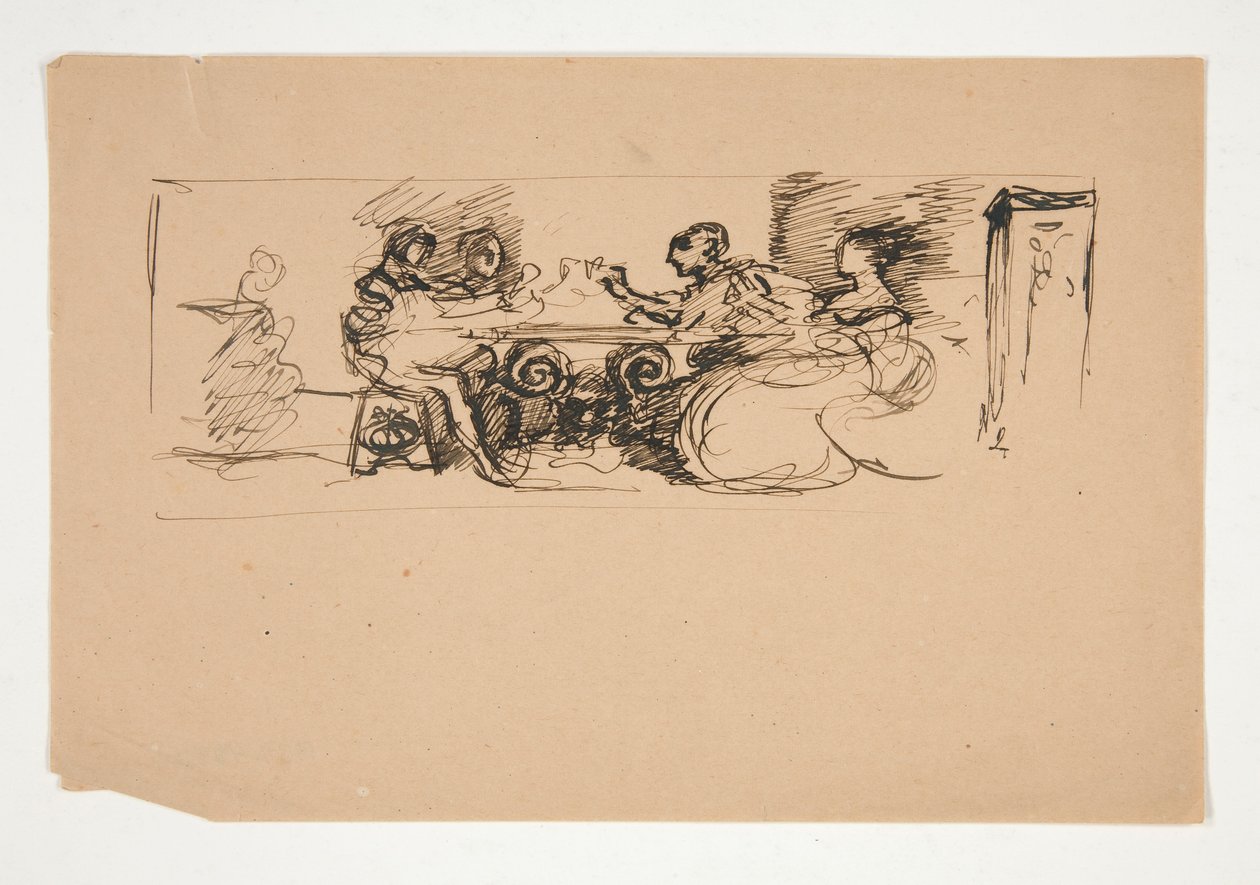 Figures à une table - illustration non identifiée - Edwin Austin Abbey