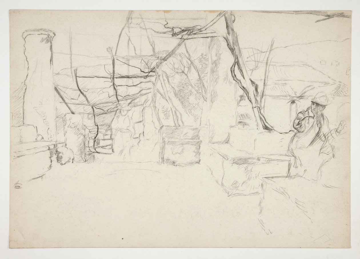 Figures marchant parmi de vieilles ruines (?) - (illustration non identifiée) - Edwin Austin Abbey