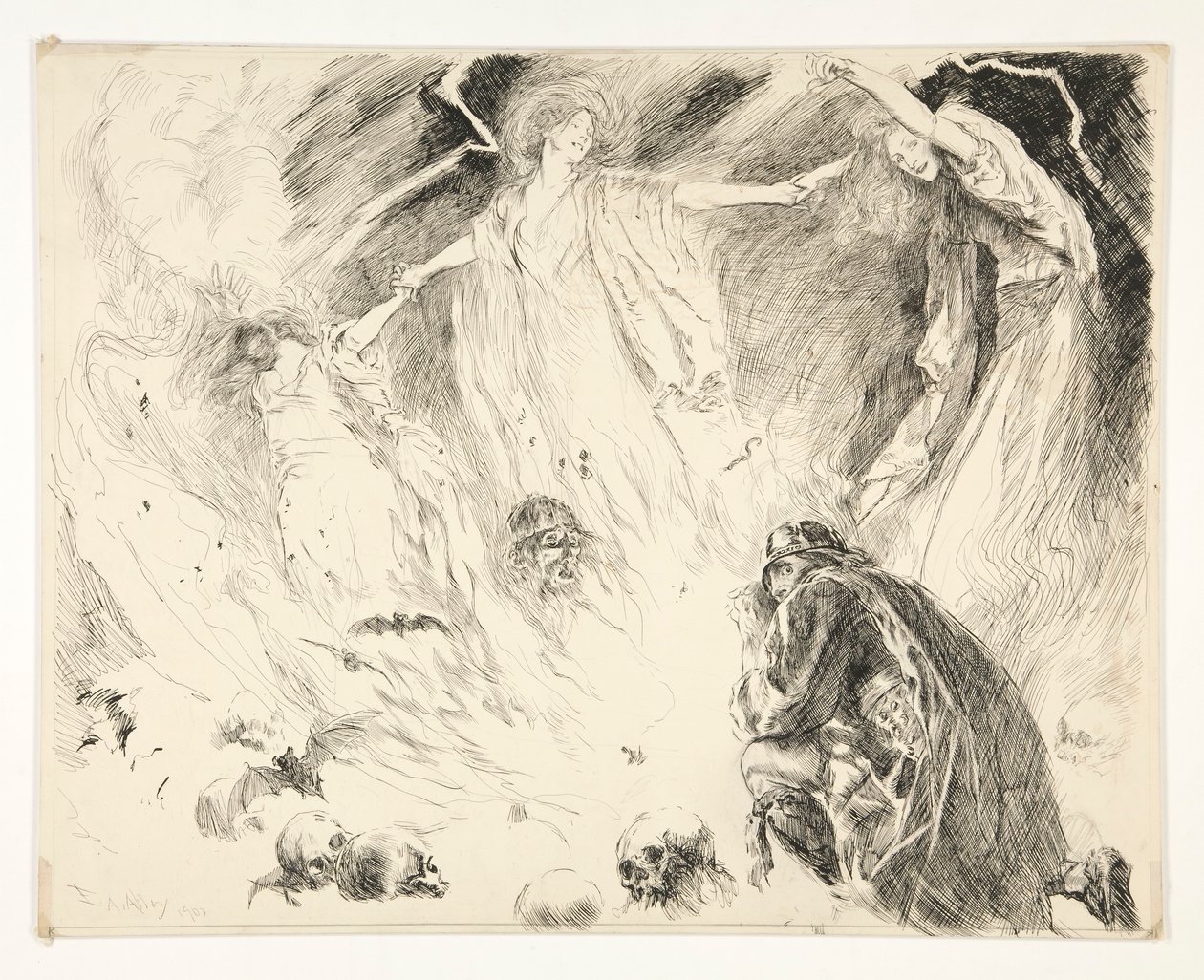 Première Apparition : Macbeth ! Macbeth ! Macbeth ! méfie-toi de Macduff., Acte IV, Scène 1, Macbeth - Edwin Austin Abbey