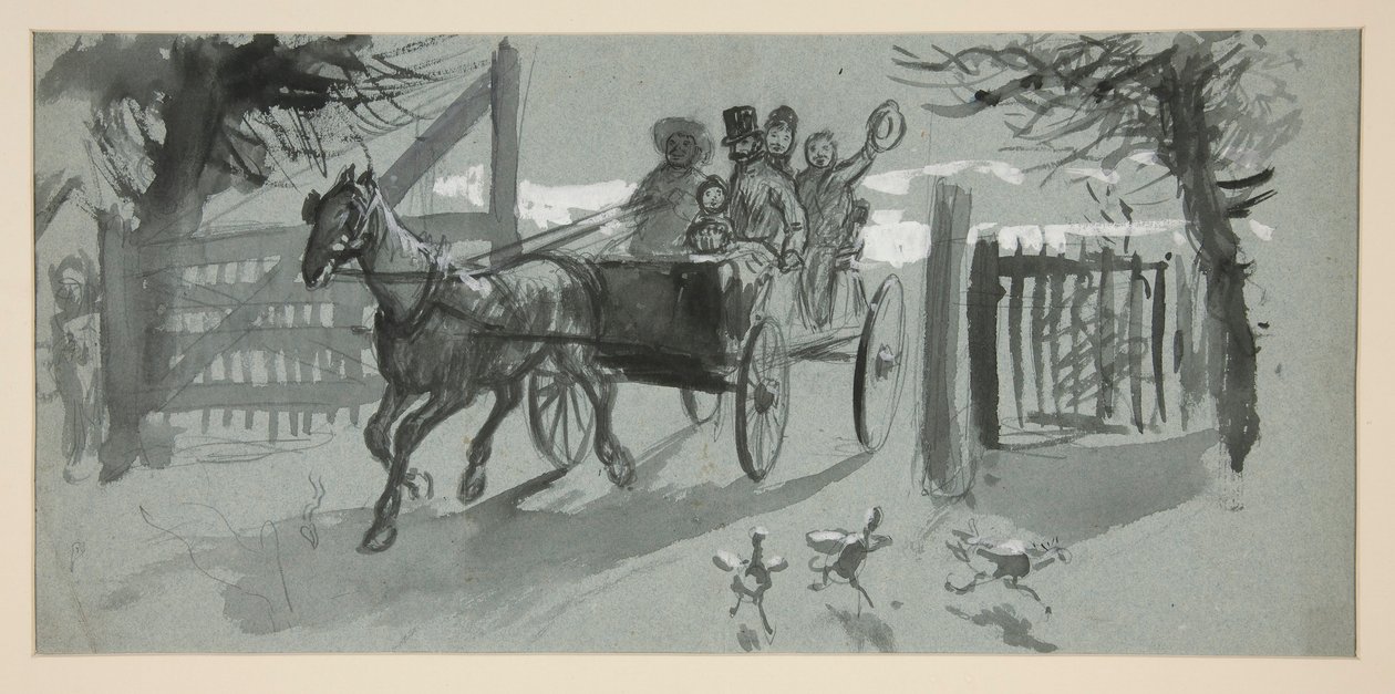 Groupe de personnes dans une charrette ouverte - (illustration non identifiée) - Edwin Austin Abbey