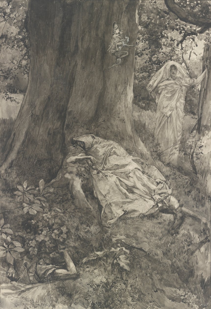 Hermia dans le bois, illustration pour Acte III, Scène ii, Le Songe d