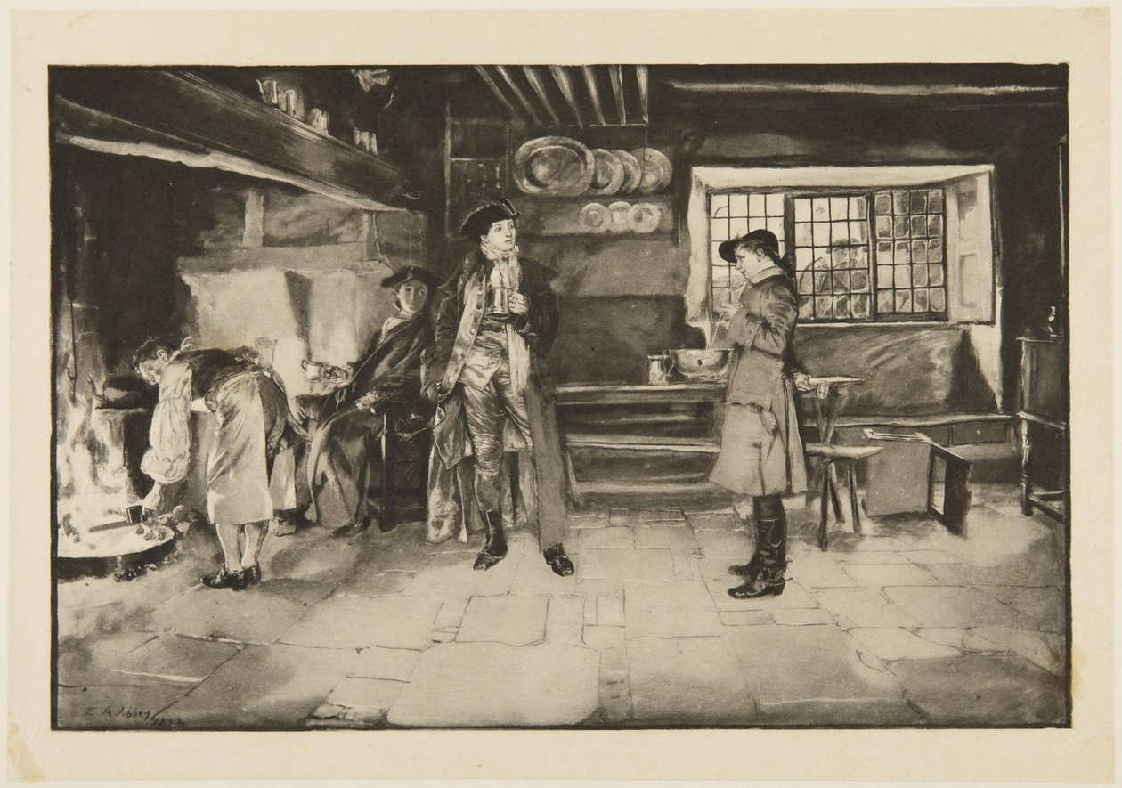 Illustration pour She Stoops to Conquer de Goldsmith : « Sans offense, mais question pour question, tout est équitable, vous savez » - Edwin Austin Abbey