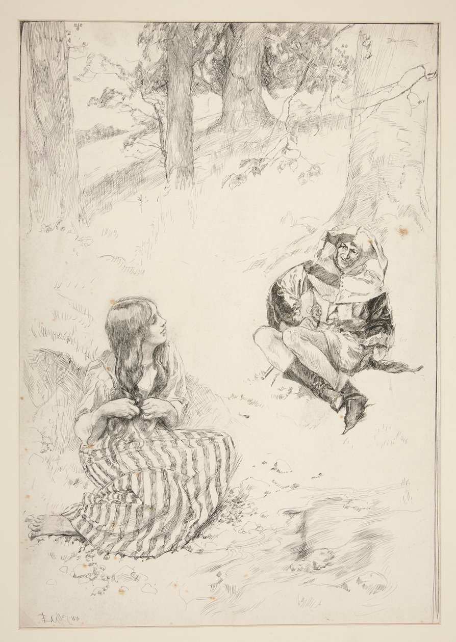 Bouffon et femme, croquis pour The Daffodil Song - Edwin Austin Abbey