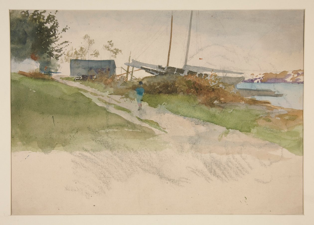 Paysage avec figure marchant le long d