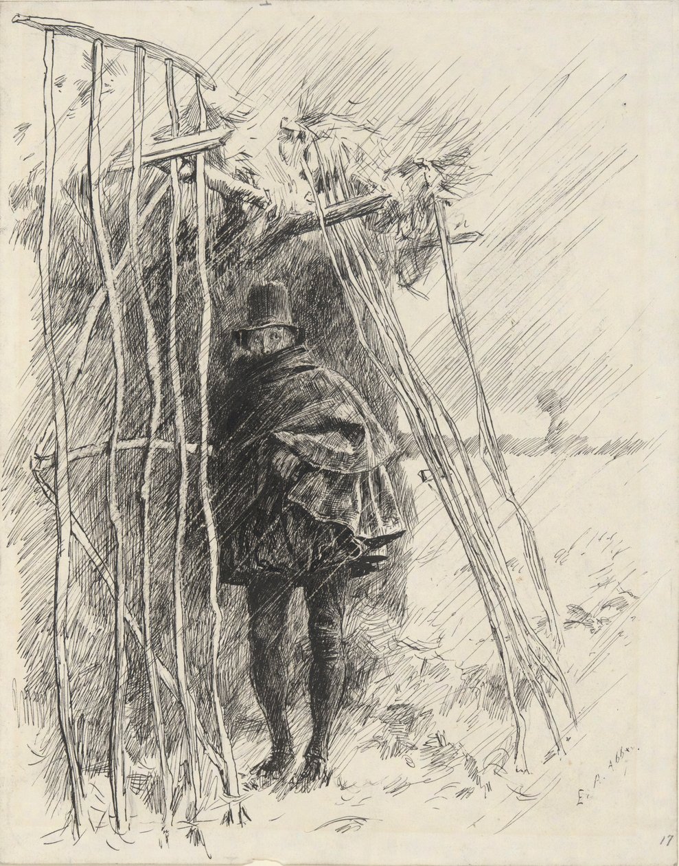 Homme sous la pluie, étude pour illustration - Edwin Austin Abbey