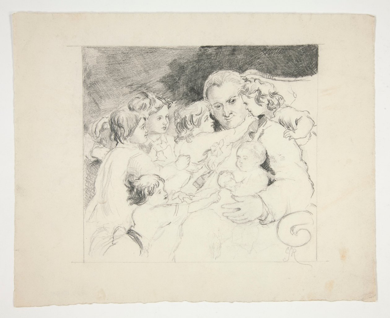 Homme avec des enfants autour de lui - illustration non identifiée - Edwin Austin Abbey