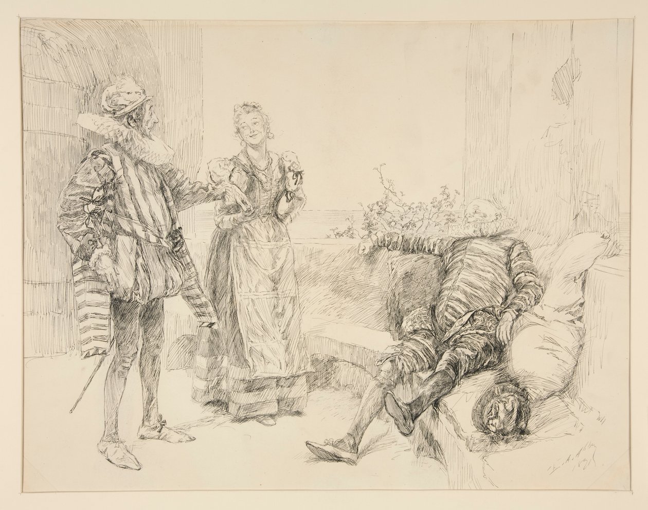 Maria, Sir Andrew et Toby, illustration pour Acte I, Scène iii, La Nuit des rois - Edwin Austin Abbey
