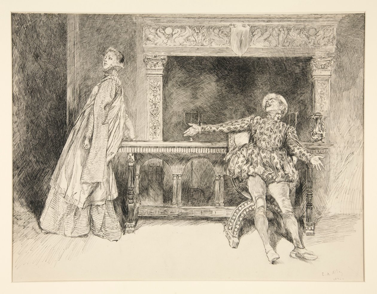Petruchio taquine Katharina, Acte II, Scène i, La Mégère apprivoisée - Edwin Austin Abbey
