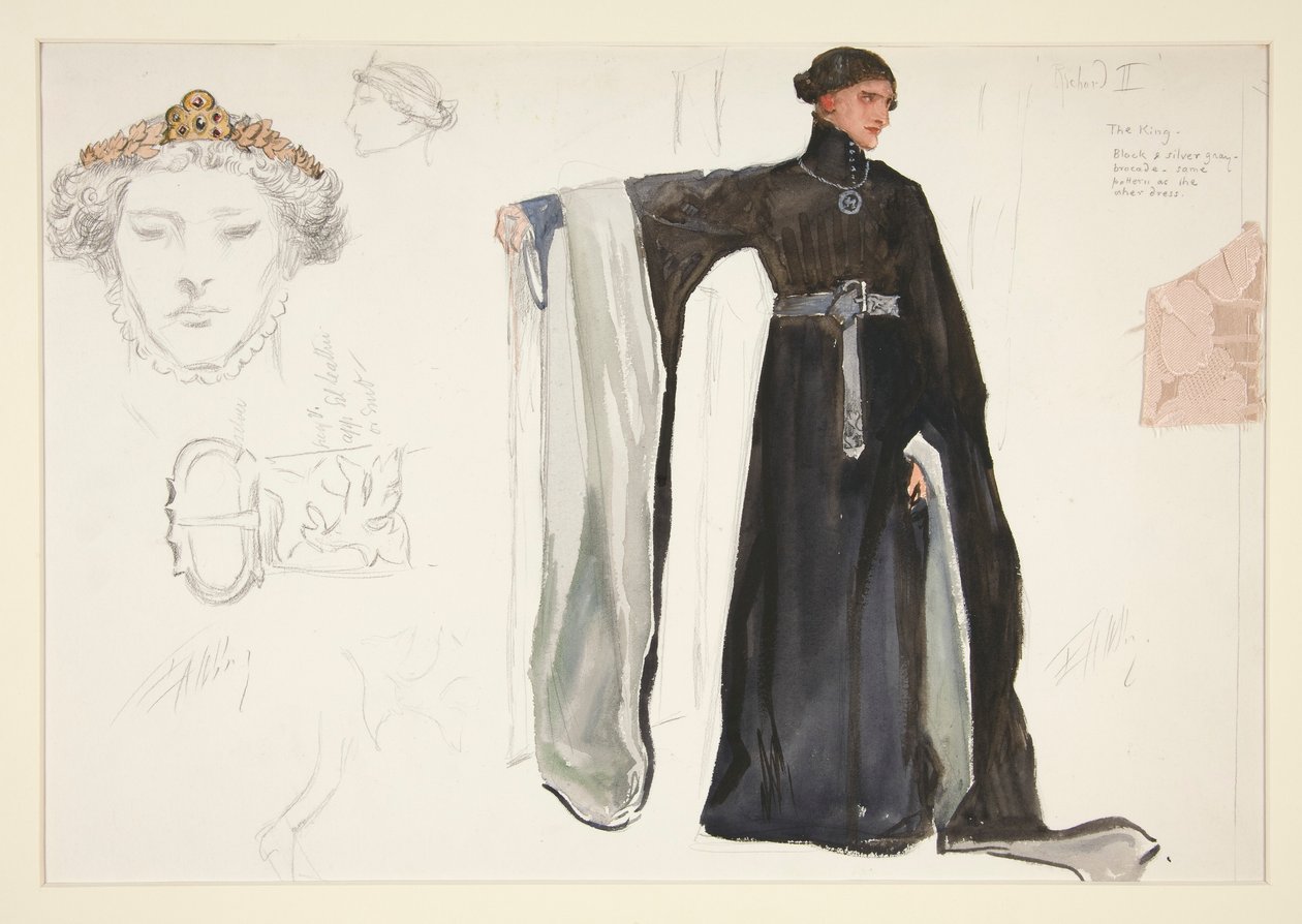 Richard II (en noir), croquis de costume pour Henry Irving - Edwin Austin Abbey