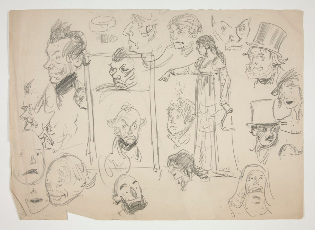 Feuille de croquis de visages - Edwin Austin Abbey