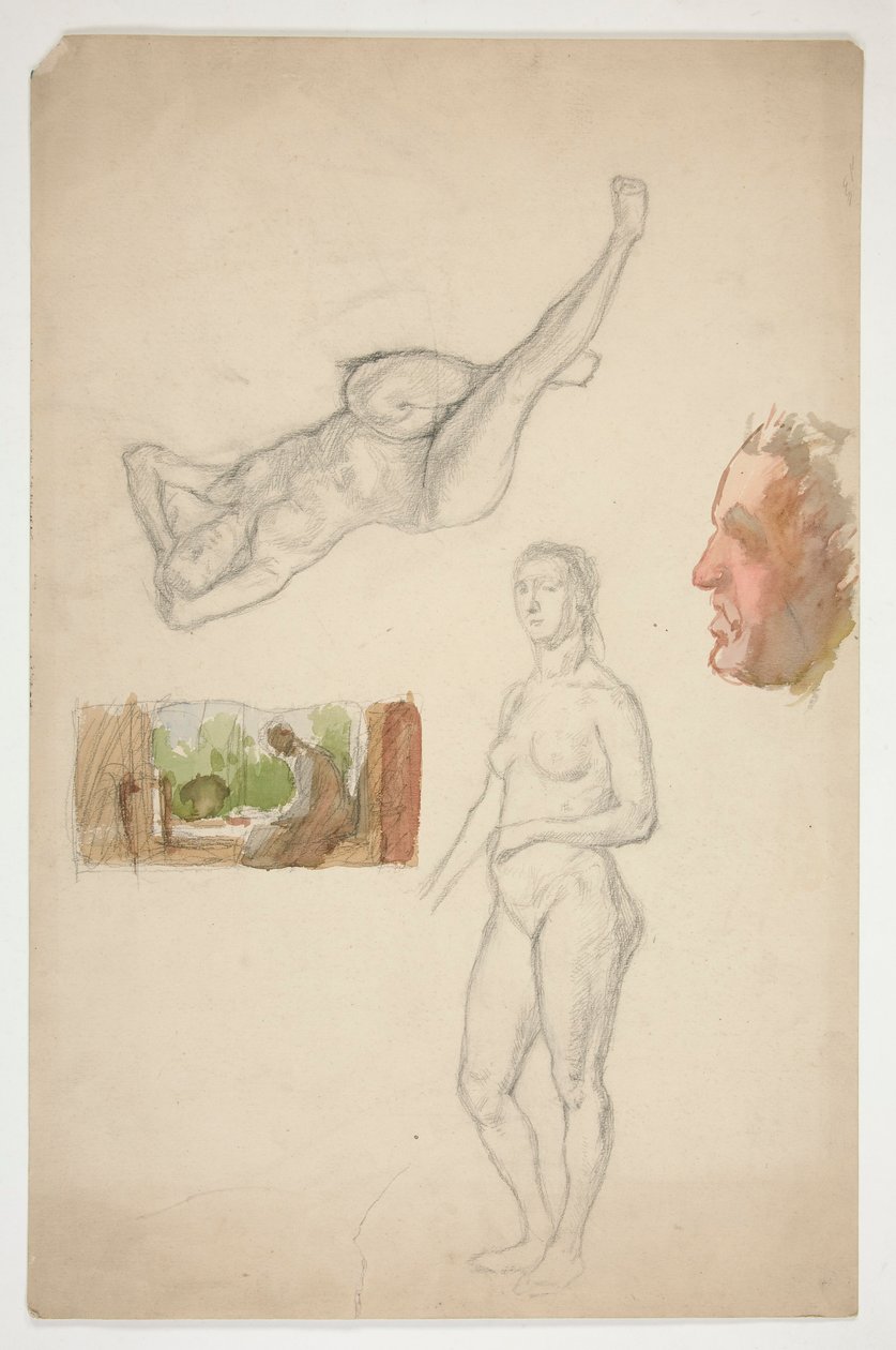 Feuille de croquis : deux femmes nues, profil d