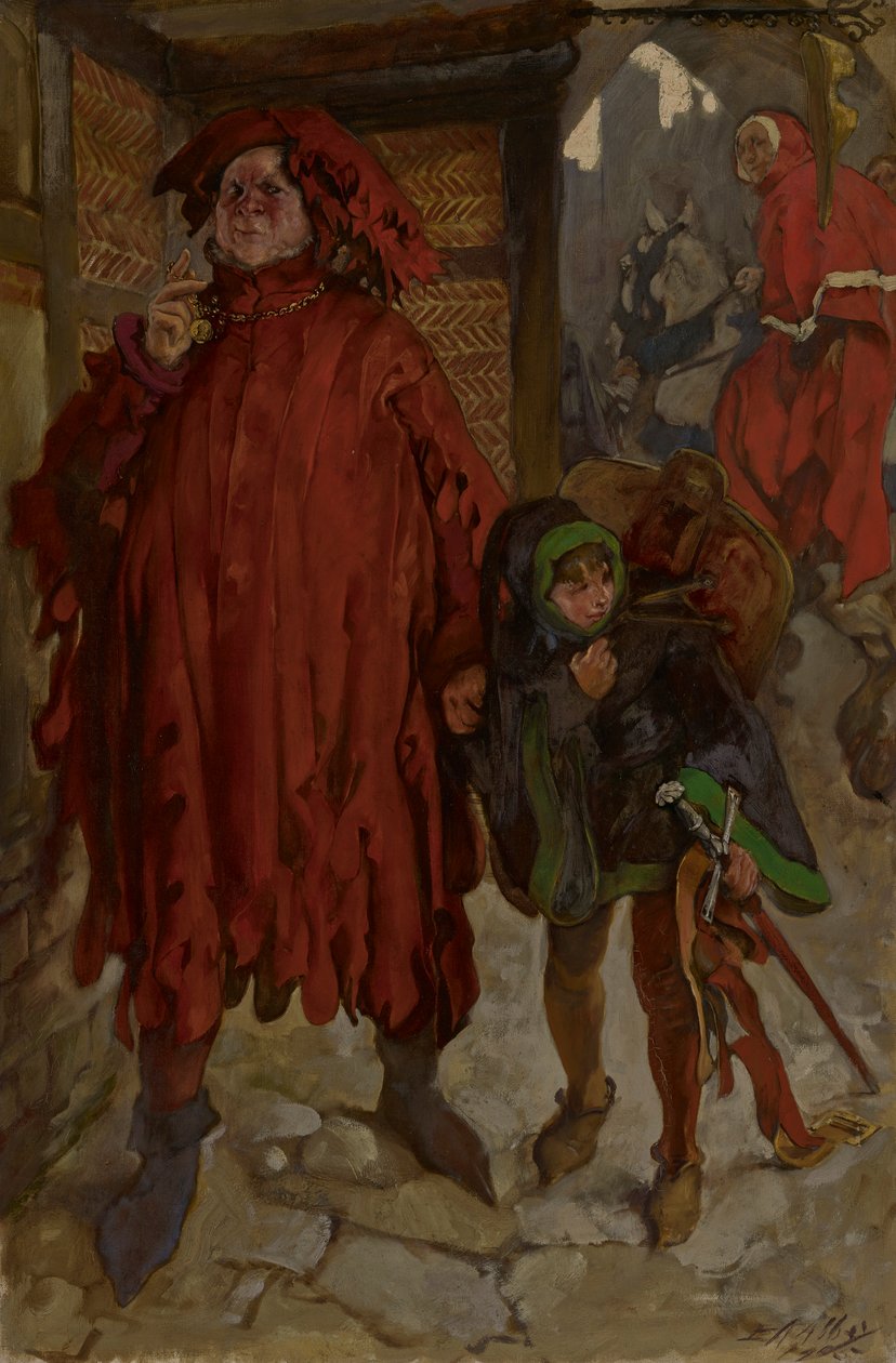 Sir John Falstaff avec son page, Henri IV, Partie II, Acte I, Scène II - Edwin Austin Abbey