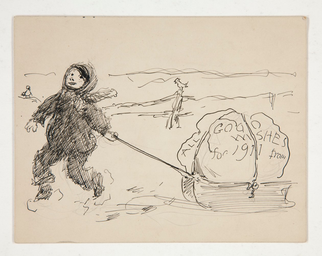 Esquisse pour une carte de vœux : TOUS NOS MEILLEURS VŒUX POUR 1911 de - Edwin Austin Abbey
