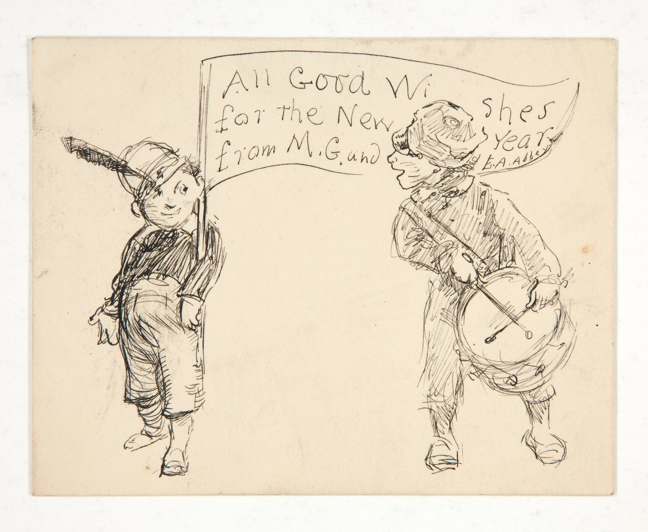 Esquisse pour une carte de vœux : Tous nos meilleurs vœux pour la nouvelle année de M.G. et E.A. Abbey - Edwin Austin Abbey