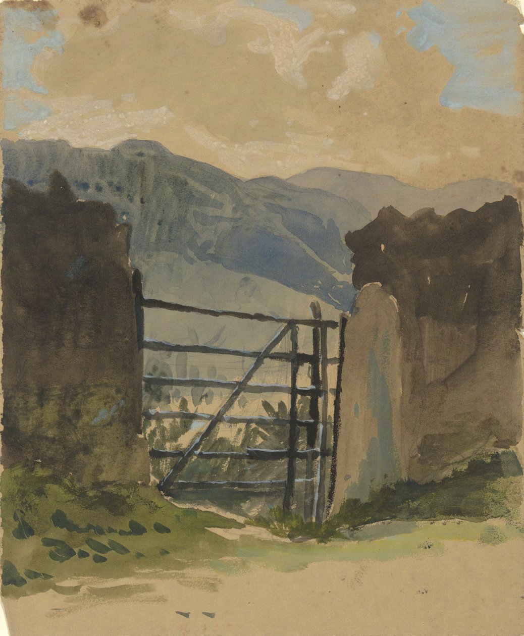 Mur de pierre et porte, croquis - Edwin Austin Abbey