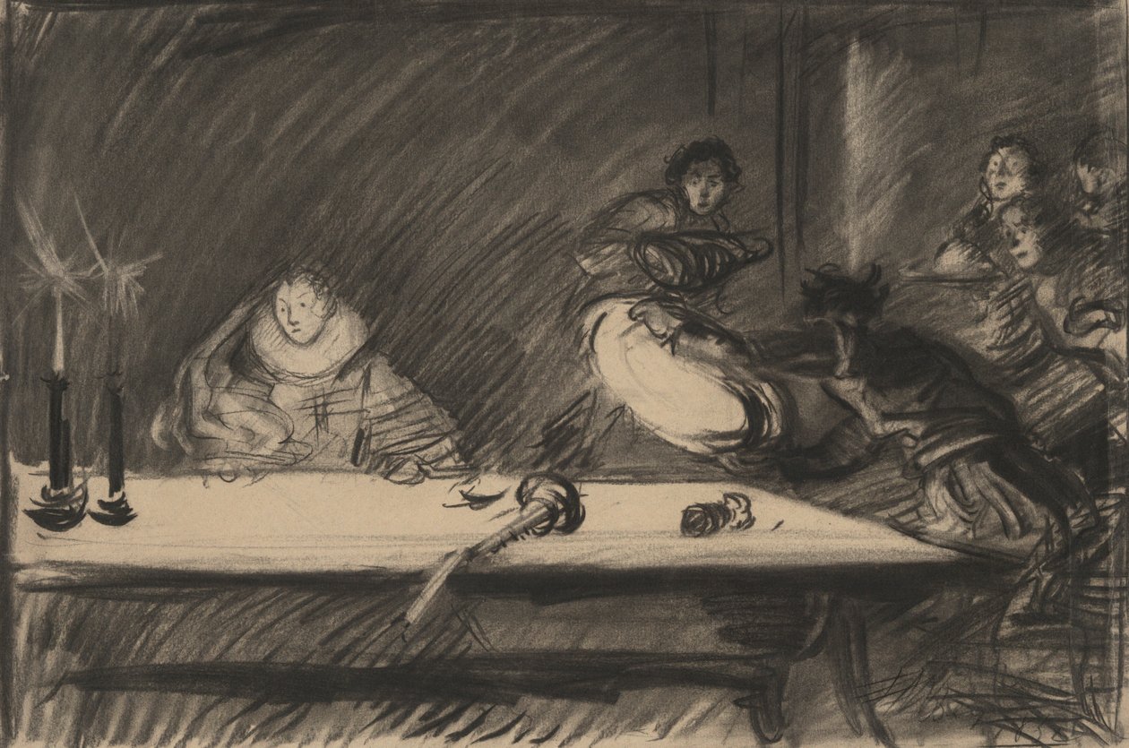 Étude pour Petruchio renverse le plat - Acte IV, Scène I, La Mégère apprivoisée - Edwin Austin Abbey