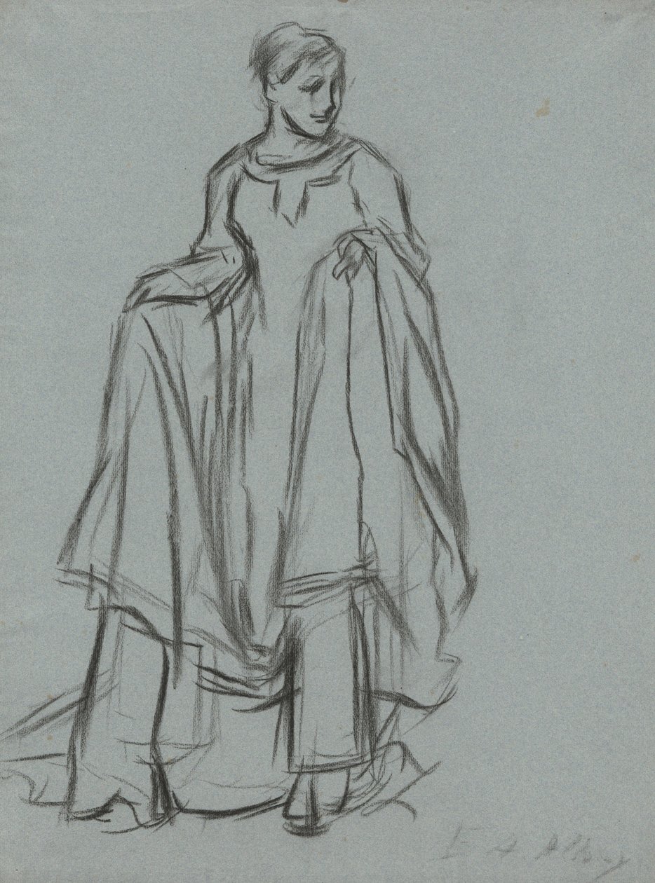 Étude pour une femme drapée, étude de figure pour La Quête du Saint Graal (série de 15 peintures pour la bibliothèque publique de Boston, achevée en 1901) - Edwin Austin Abbey