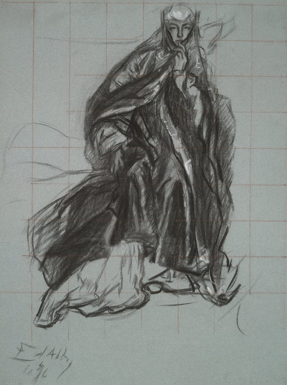 Étude pour la Reine, de La Scène de la Pièce, Hamlet, acte 3, scène 2 - Edwin Austin Abbey
