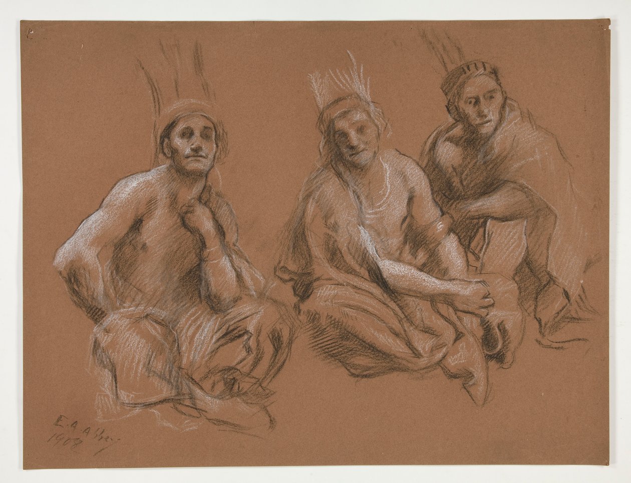 Étude de 3 Indiens pour - Edwin Austin Abbey