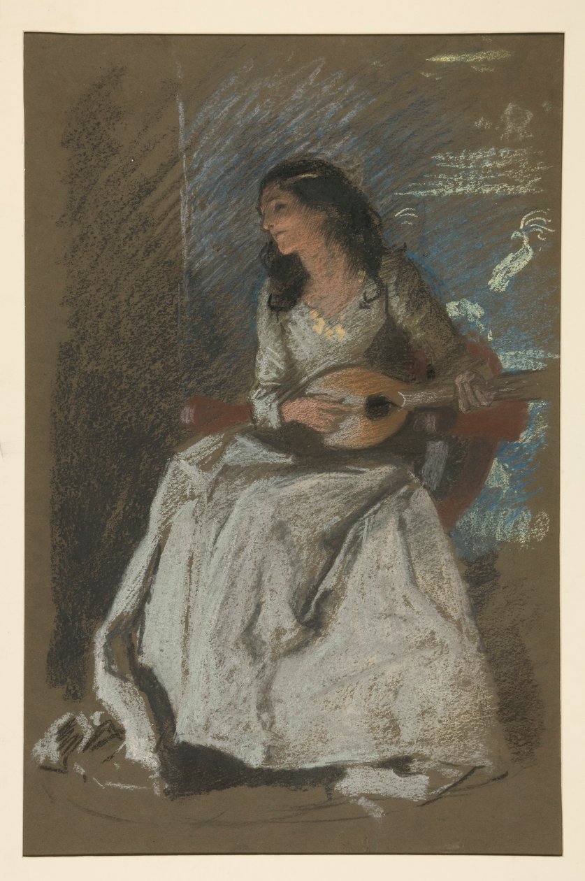 Étude de dame jouant du mandolin - Edwin Austin Abbey