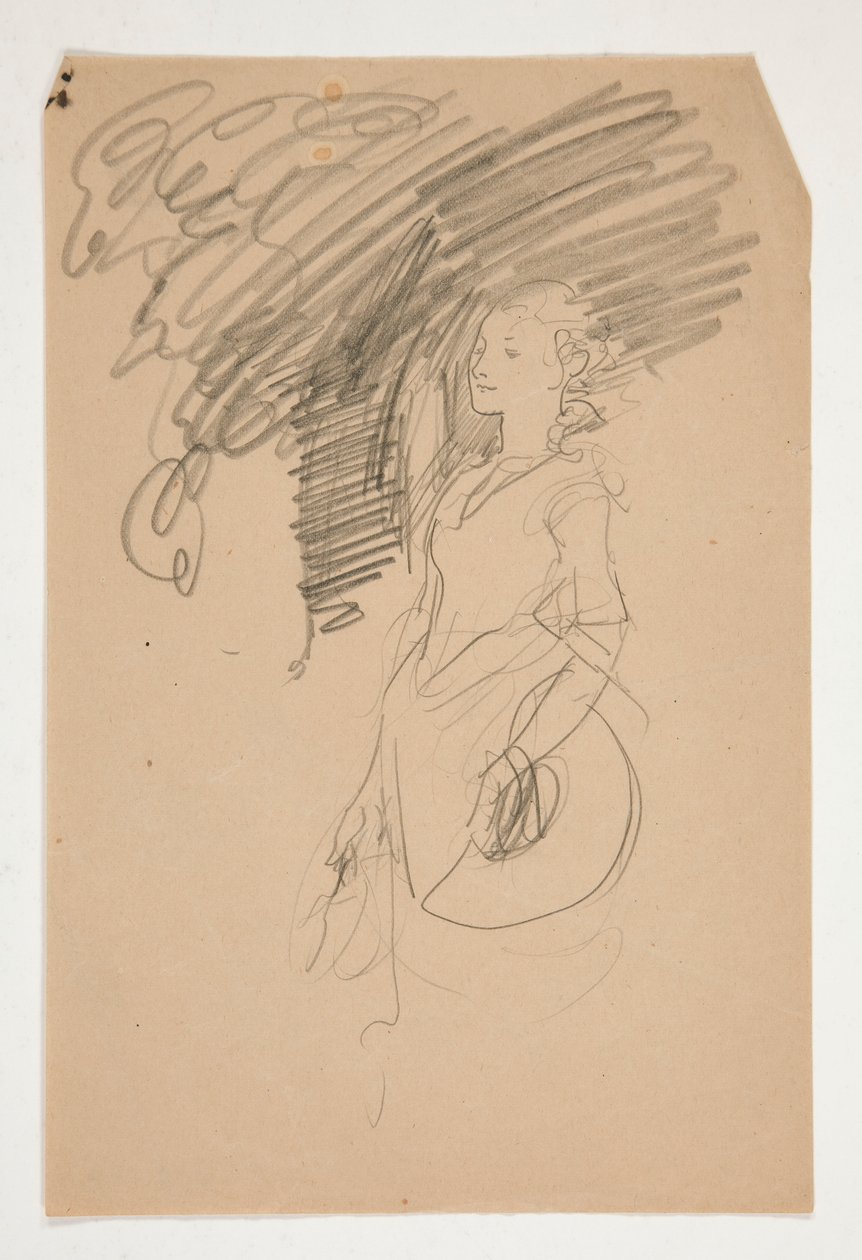 Étude de femme en costume du XVIIIe siècle tenant son chapeau - Edwin Austin Abbey