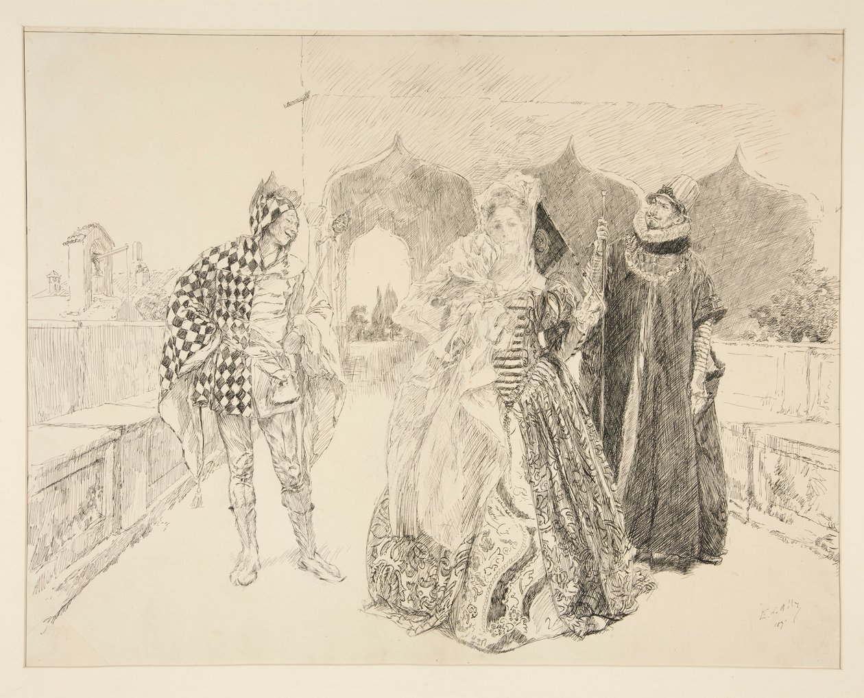 Le Clown et Malvolio, illustration pour Acte I, Scène v, La Nuit des rois - Edwin Austin Abbey