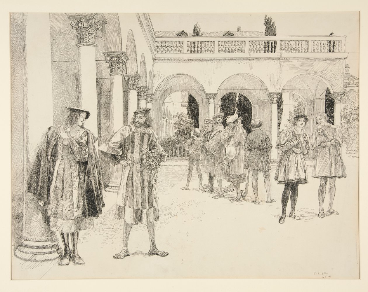 La Cour du Palais, Acte IV, Scène ii, Les Deux Gentilshommes de Vérone - Edwin Austin Abbey