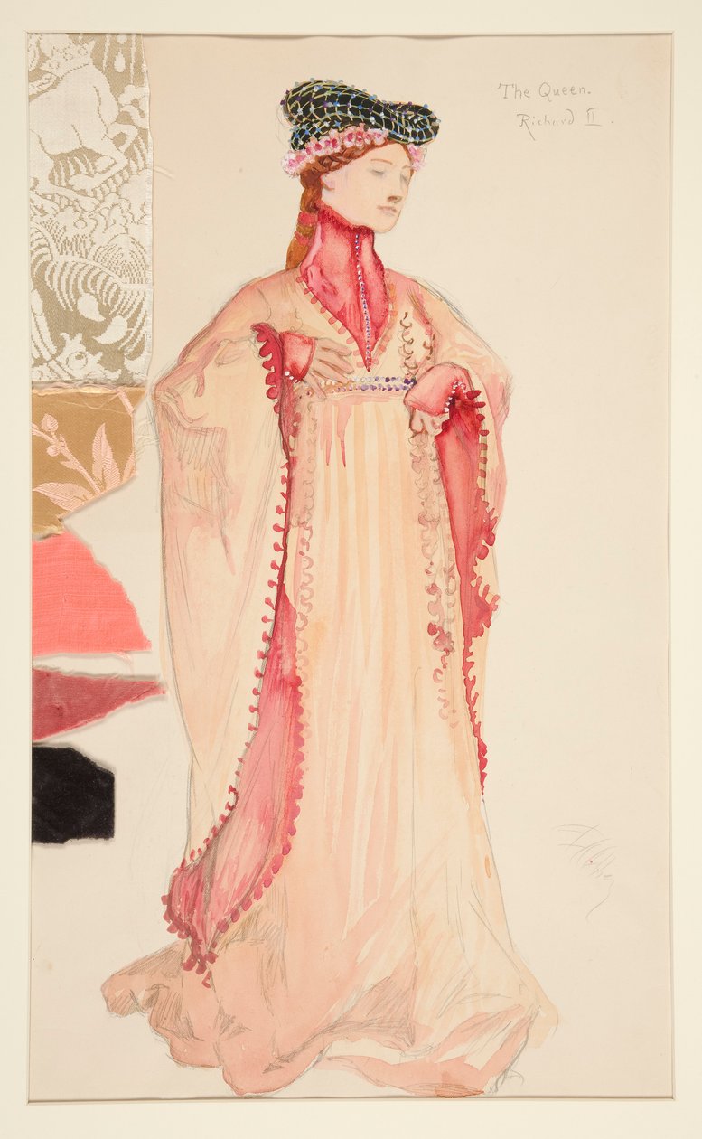 La Reine (en rose), croquis de costume pour Henry Irving - Edwin Austin Abbey