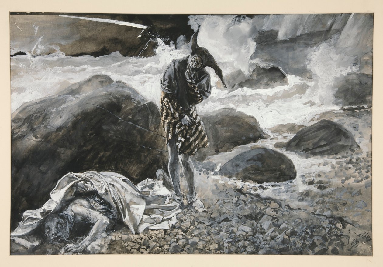 Trinculo et Caliban, illustration pour Acte II, Scène ii, La Tempête - Edwin Austin Abbey