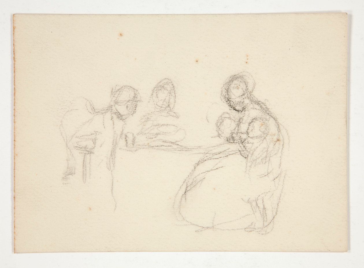 Illustration non identifiée - Étude de figures à une table. Homme assis au verso. - Edwin Austin Abbey