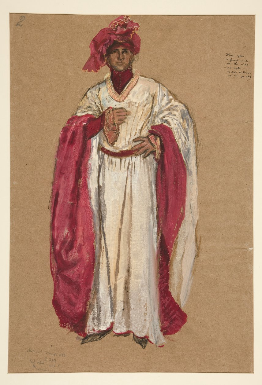 Homme non identifié en robe rouge, croquis de costume pour Richard II - Edwin Austin Abbey