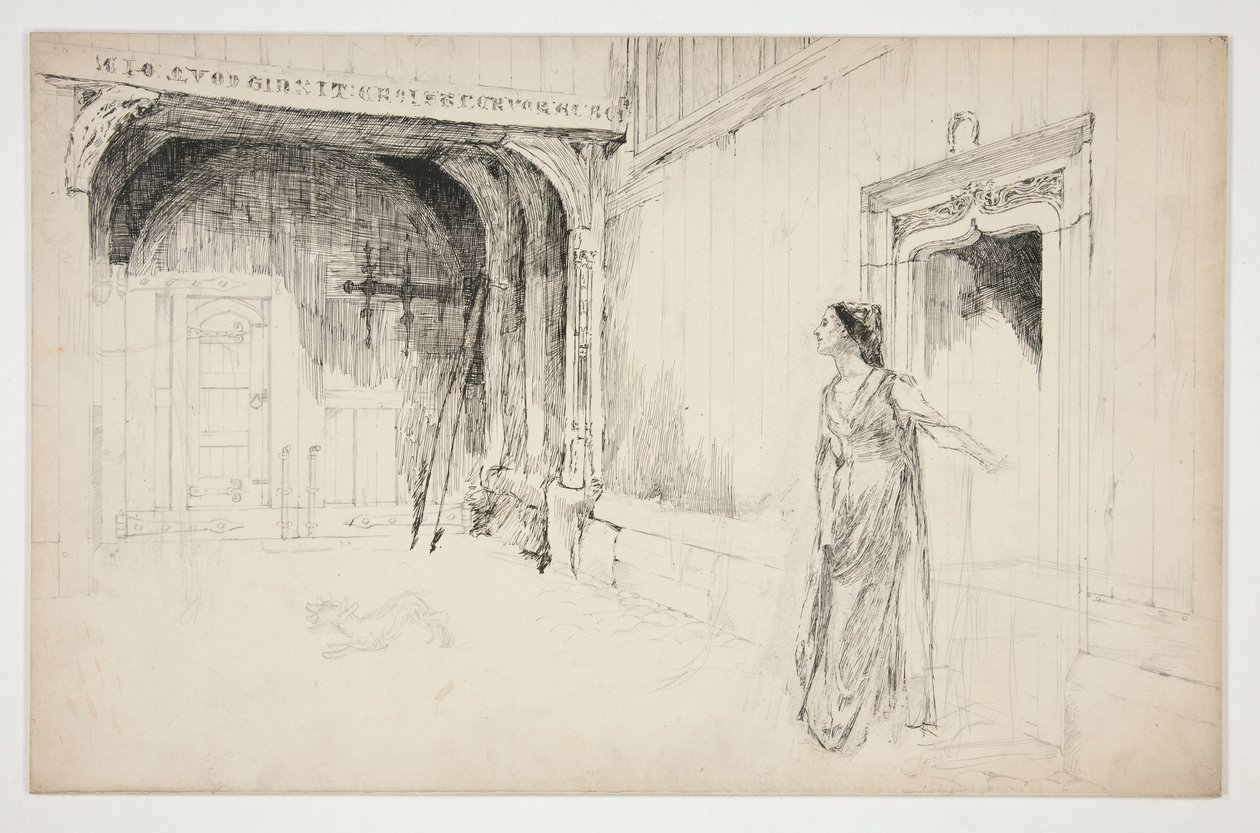 Femme et chien dans un intérieur - Edwin Austin Abbey