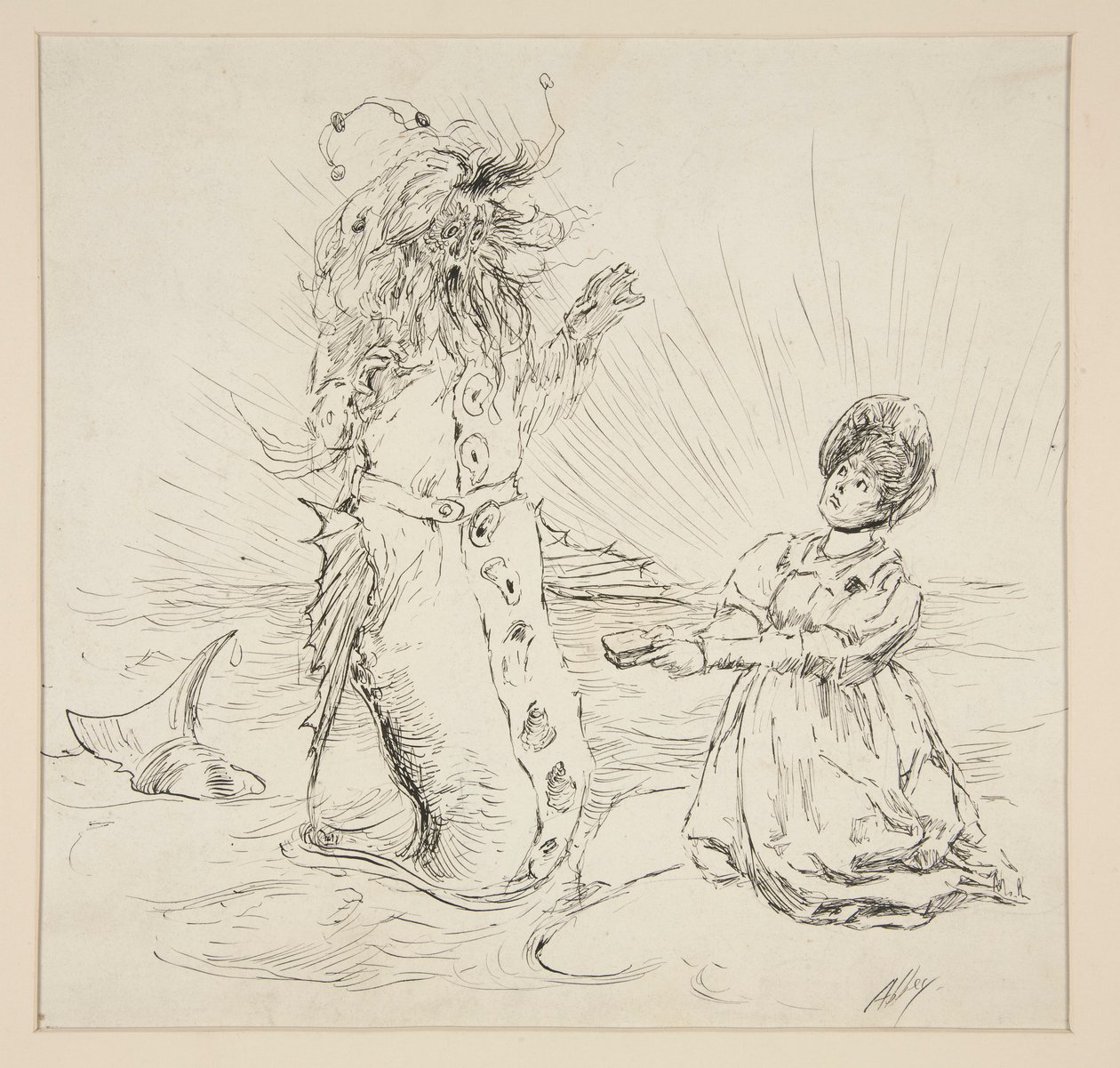 Femme et serpent sur la plage, esquisse pour The Lay of the Lobster - Edwin Austin Abbey
